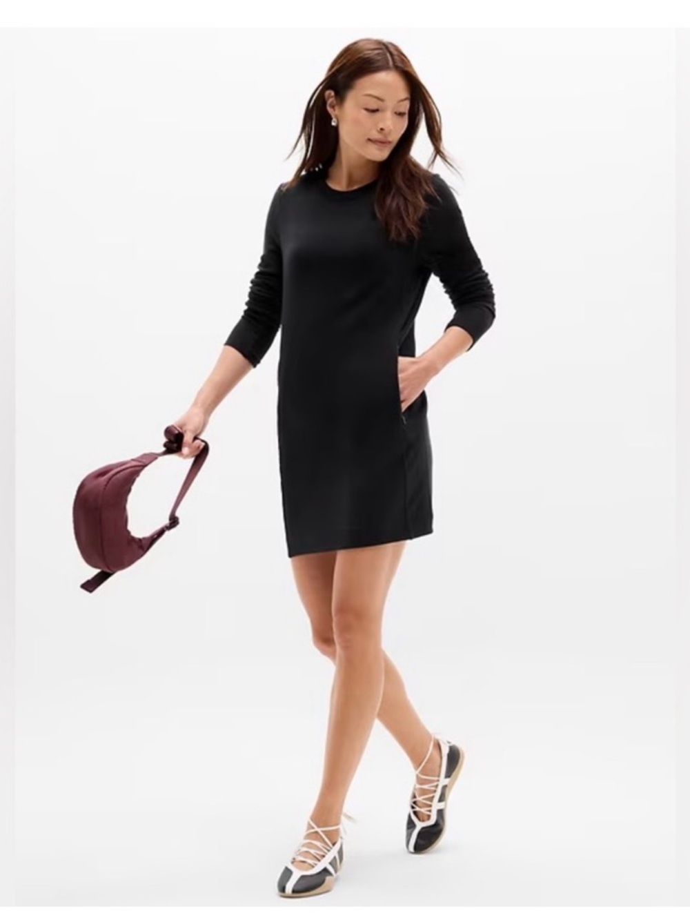 Athleta Coaster Luxe Sweater Dress Thumb Holes Zipper Pockets XS